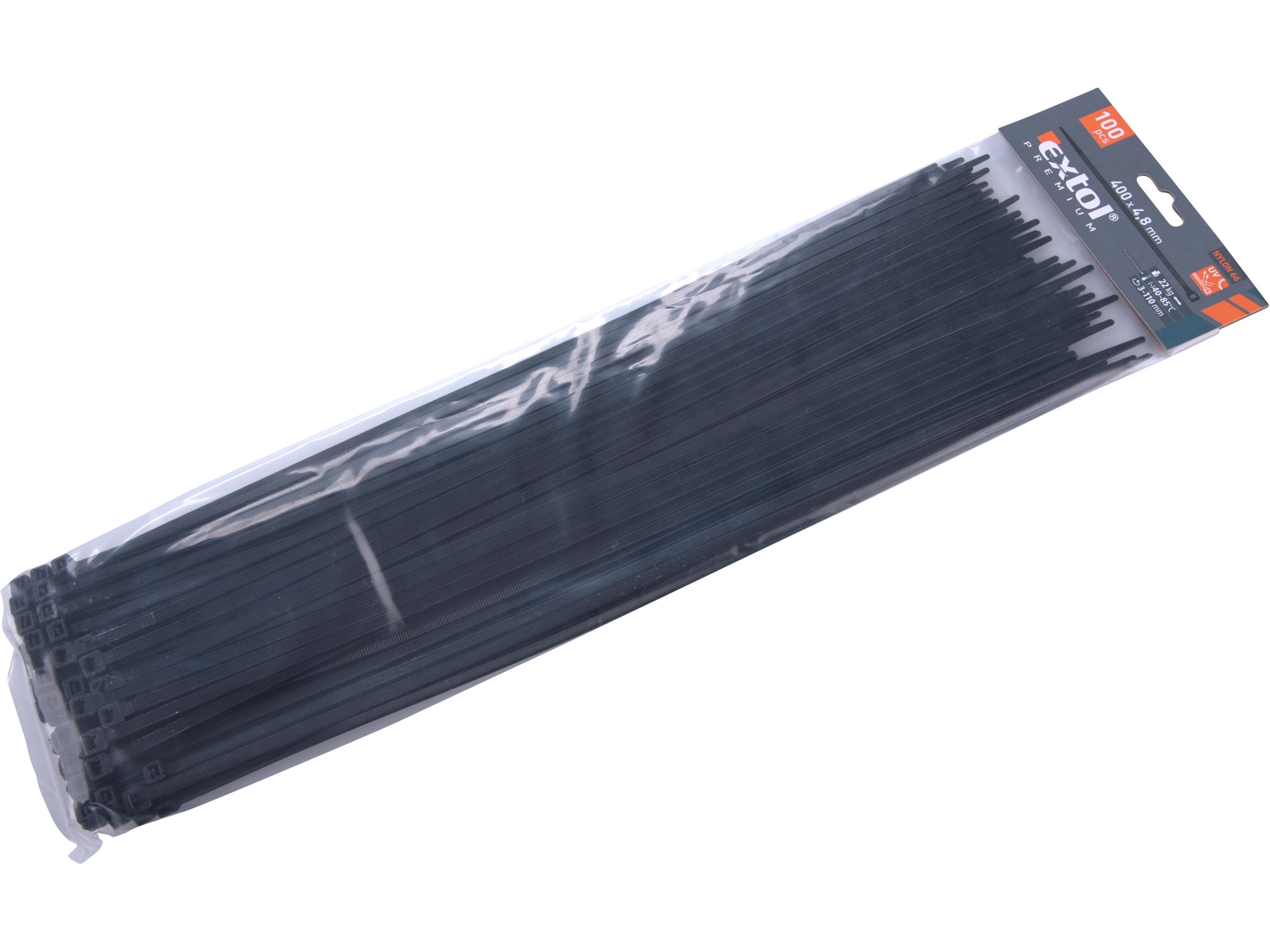pásky stahovací na kabely černé, 400x4,8mm, 100ks, nylon PA66