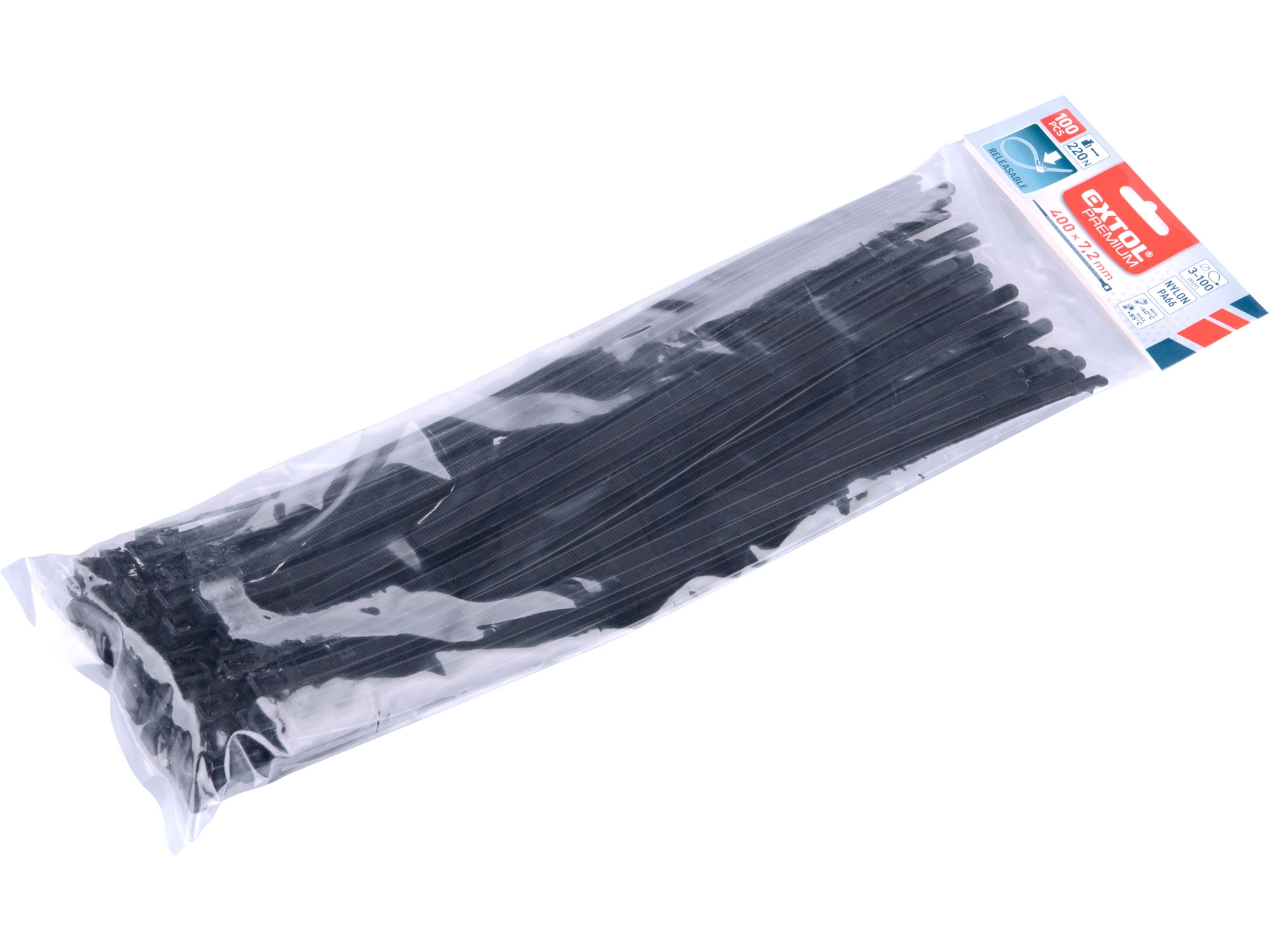 POŠK. OBAL pásky stahovací černé, rozpojitelné, 400x7,2mm, 100ks, nylon PA66
