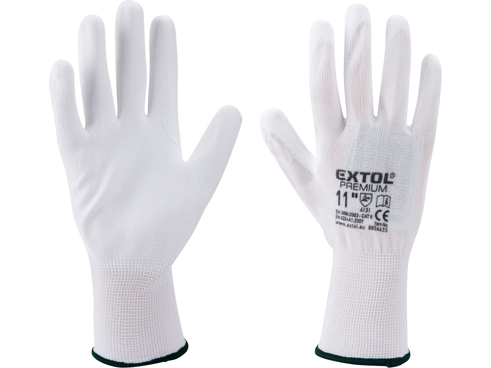 rukavice z polyesteru polomáčené v PU, bílé, velikost 8